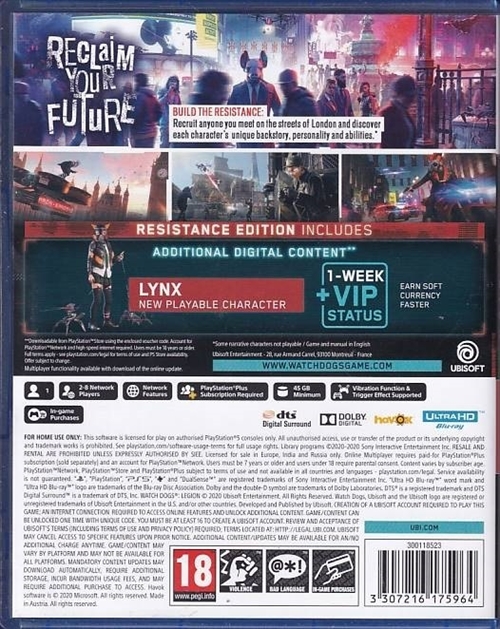Watch Dogs Legion Resistance Edition - PS5 (A-Grade) (Genbrug)